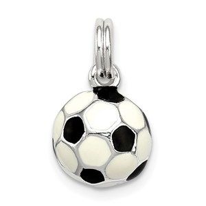 925 Sterling Silver Sports Theme Unisex Black White Enameled Soccer Ball Pendant